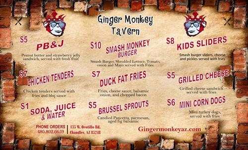 Ginger Monkey Tavern Menu 